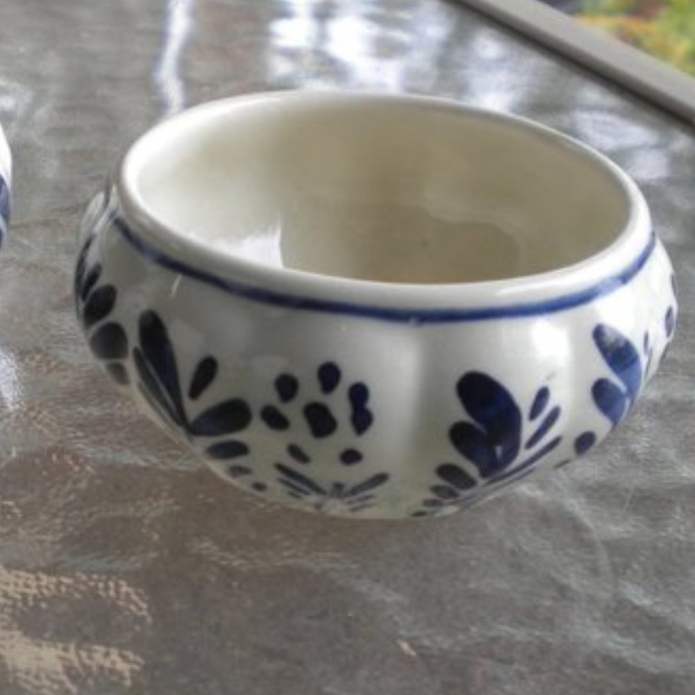 Vintage Blue White Salt Cellar Delft Dutch Ceramic Porcelain